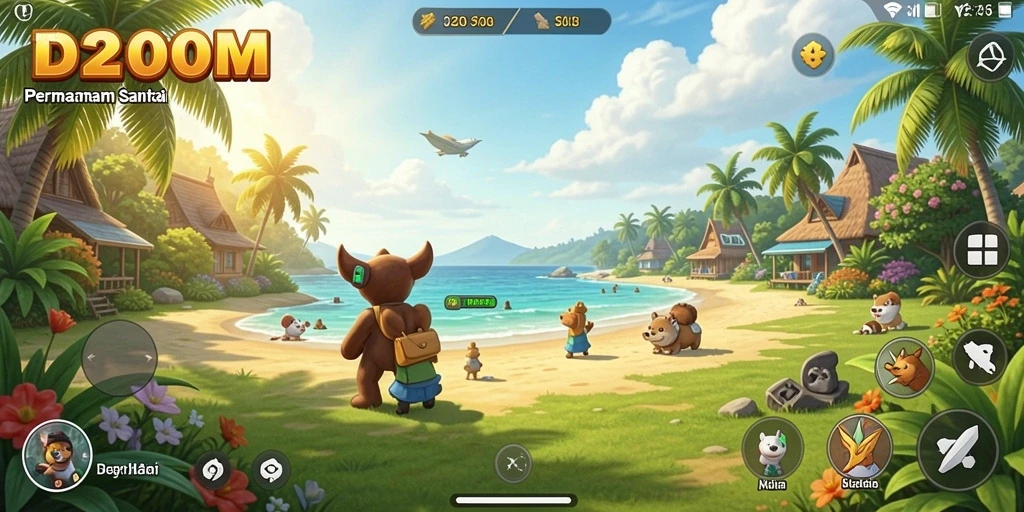 Tangkapan layar gameplay D200M yang penuh warna dan menarik.