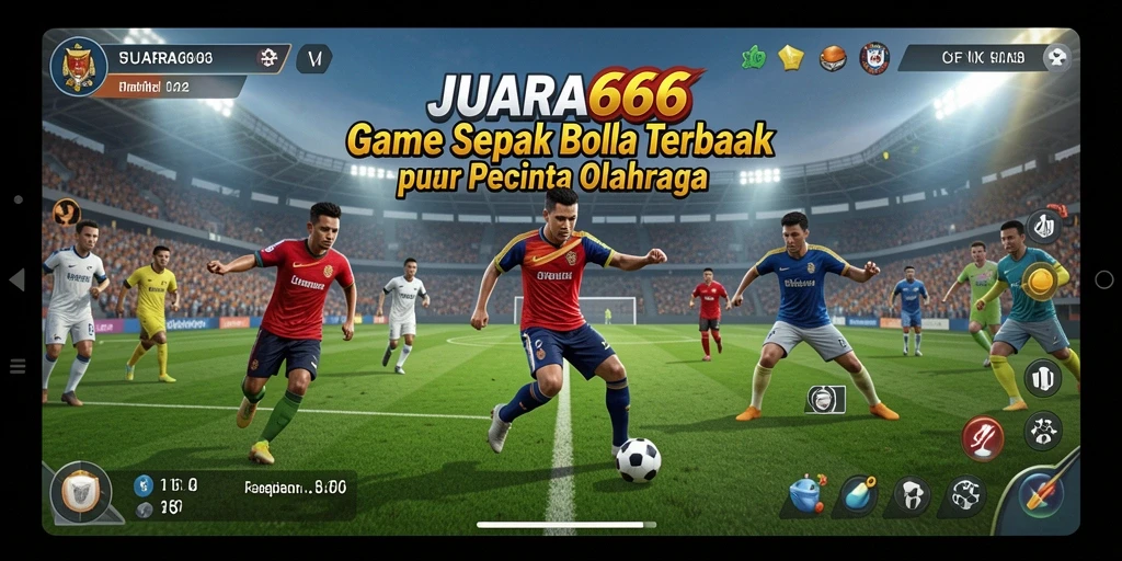 Tangkapan layar utama JUARA666 menampilkan aksi mendebarkan di lapangan sepak bola.