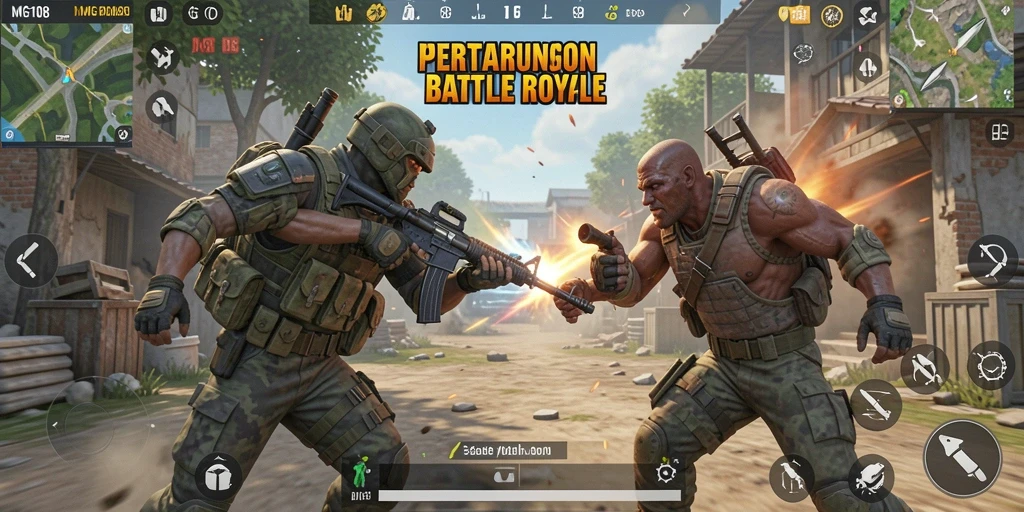 Screenshot MG108 menampilkan aksi seru dalam gameplay Battle Royale.
