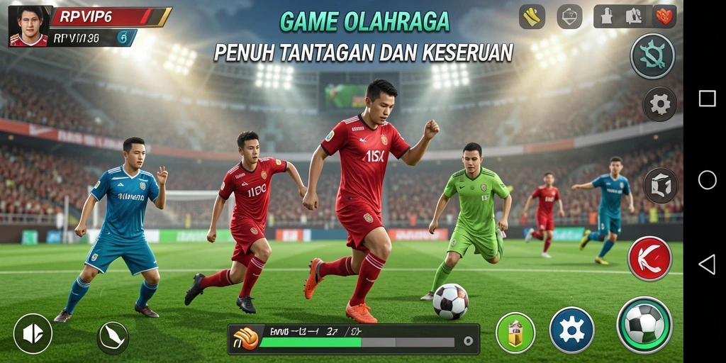Tampilan gameplay RPVIP6 menampilkan pertempuran olahraga yang intens.