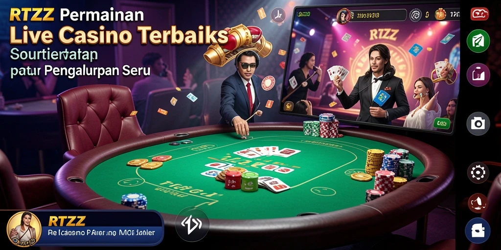 Screenshot gameplay Live Casino RTZZ menampilkan dealer dalam aksi yang menarik.