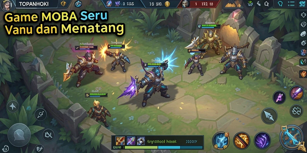 Screenshot gameplay seru dari TOPANHOKI yang memperlihatkan aksi pertarungan tim.